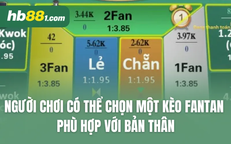 Người chơi có thể chọn một kèo fantan phù hợp với bản thân